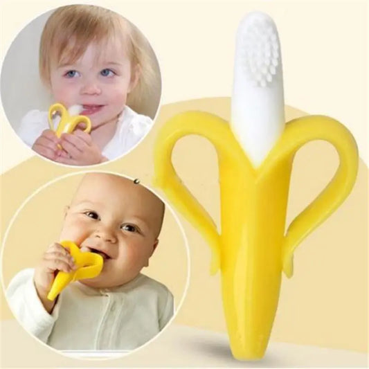 Baby Silicone Training Toothbrush BPA Free Banana Shape Safe Toddle Teether Chew Toys Teething Ring Gift Infant Baby Chewing - KiddoB